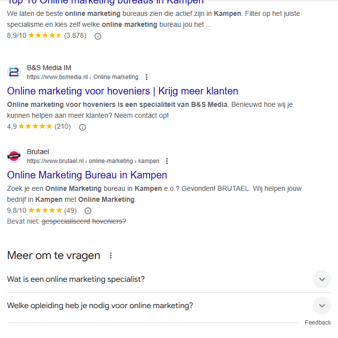 12 - Google - Online marketing hoveniers 2 - B&S Media Internetmarketing