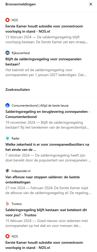 18 - Bronnen en zoekresultaten Salderingsregeling zonnepanelen - ChatGPT Zoeken op het Web - B&S Media Internetmarketing